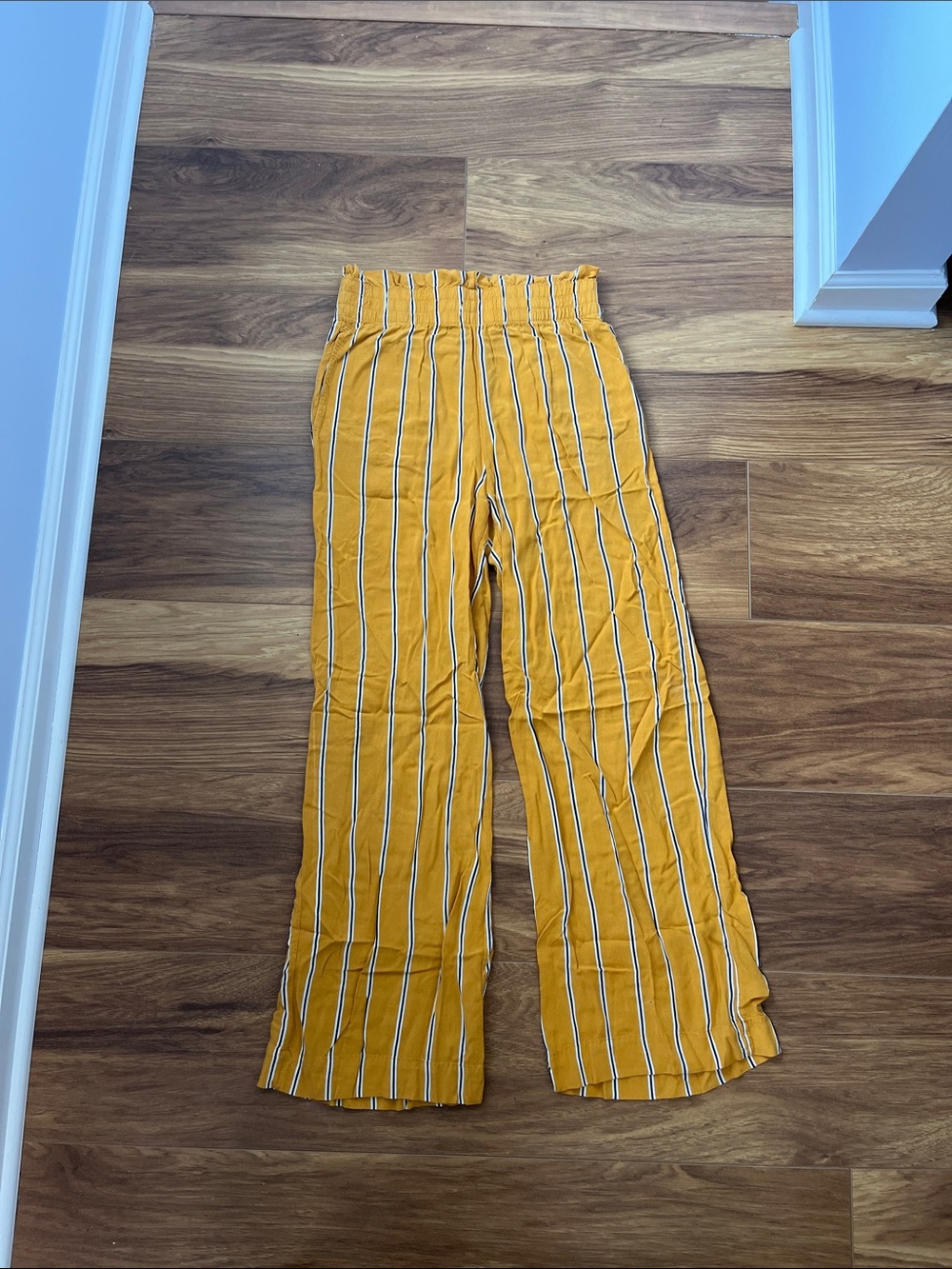 Abercrombie & Fitch High-Waist Mustard Yellow Striped Wide-Leg Pants